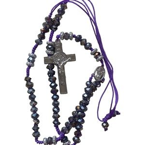 Elegant Purple Beaded Rosary Necklace with Silver Cross